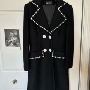 Dolce & Gabbana Black and White Trench Coat with Chic Trim